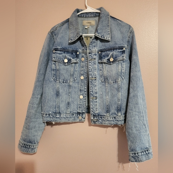 HUDSON Women's Cropped Trucker Jacket Large Icey Vintage - Picture 3 of 5